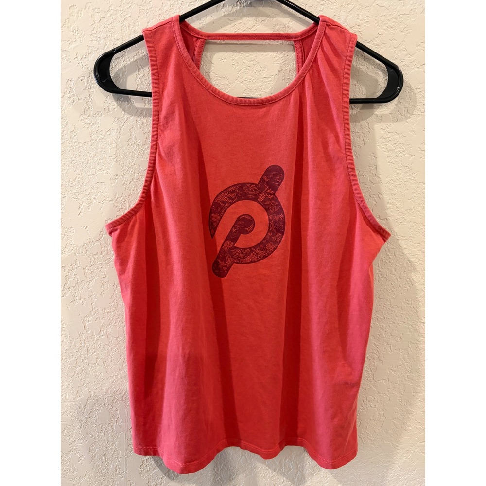 Peloton Womens Medium Coral Pink Open Back Logo Graphic Tank Top Cotton Gym